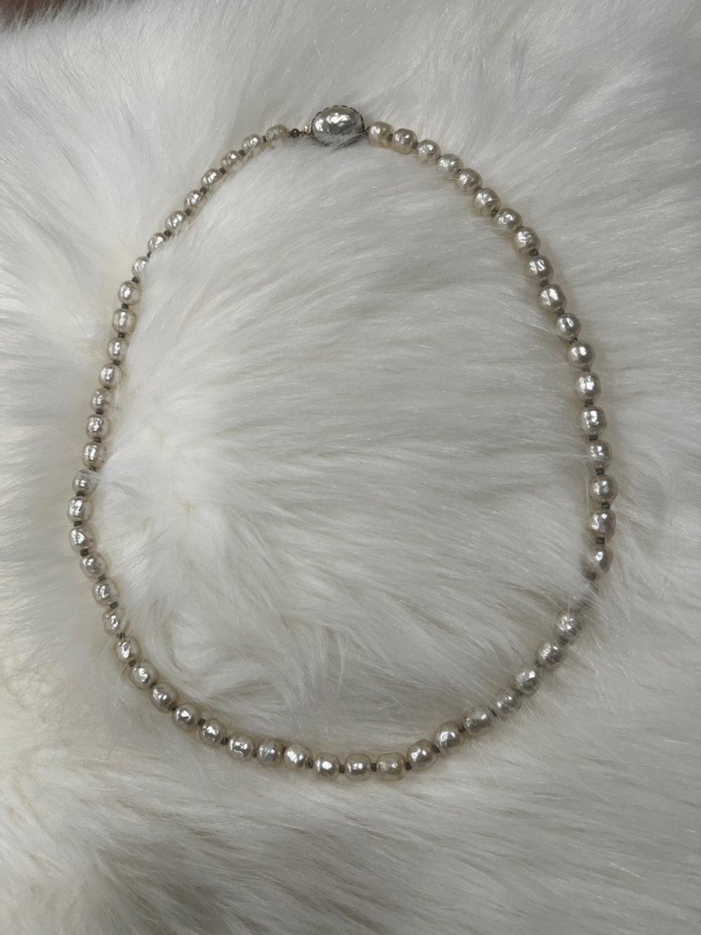 Miriam Haskell Baroque Pearl Faux  Necklace Oval Clasp Signed